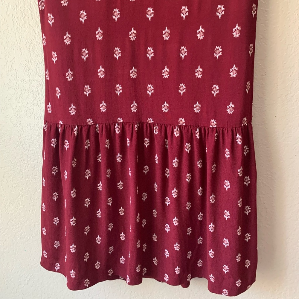 Garnet Hill Maroon Floral Boho Cottagecore Day Mini Dress Size 2 - Picture 8 of 9